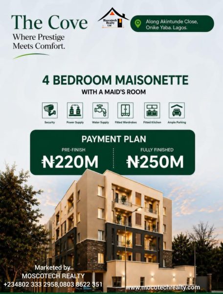 4-Bedroom Maisonettes with Maid's Room Yaba